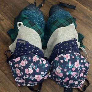 Victoria's Secret Floral and Star Print Bras - Navy and Gray